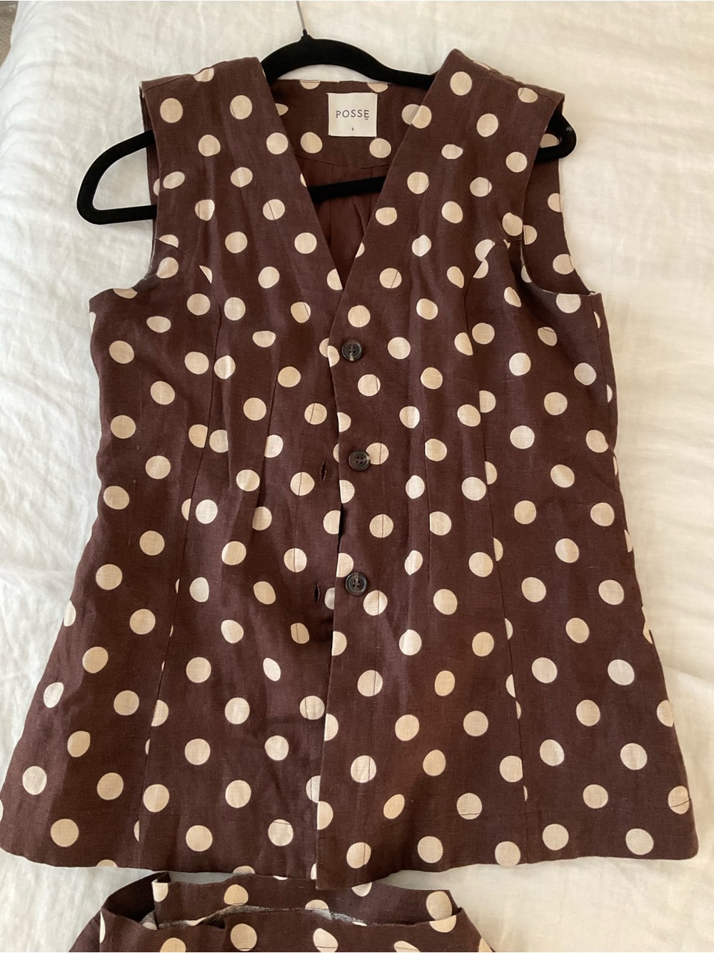 Posse Brown and Cream Polka Dot Lori Vest and Short Set